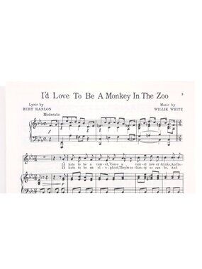 Vintage I'd Love To Be A Monkey In The Zoo Sheet Music Hits Bygone Hanlon 1917
